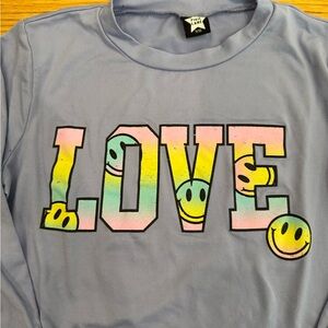 Kids Long Sleeve Tee with LOVE Graphic - Pastel Blue